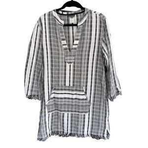 TOMMY‎ BAHAMA COTTON LONG SLEEVE TUNIC BLOUSE WITH FRONT POUCH SIZE L